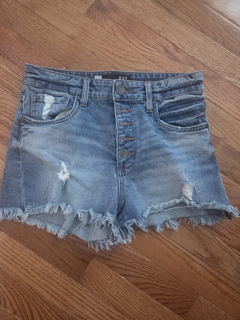 Kut from the Kloth Light Blue Distressed High-Rise Denim Shorts
